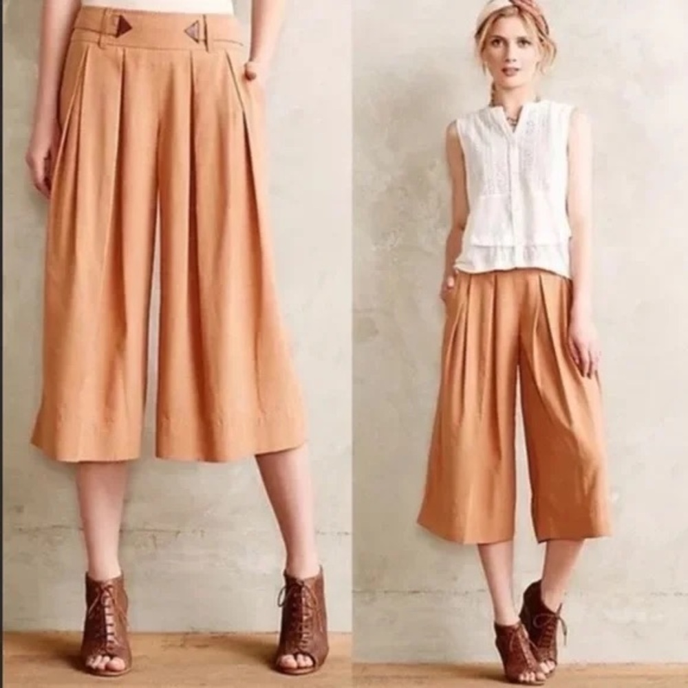 Anthropologie Elevenses Tan Culottes Pant size 2 petite